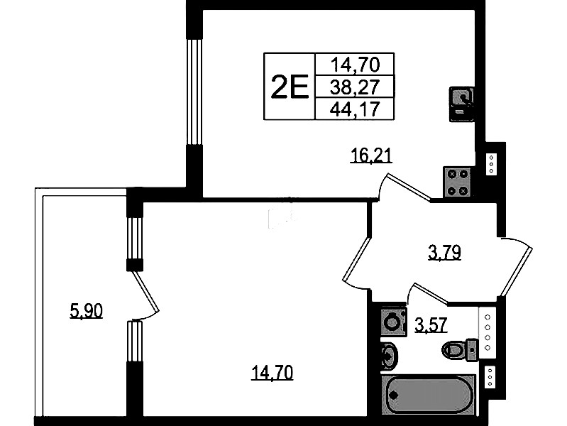 1-комнатная квартира 38.27 м², 2/4 эт., ЖК «Любоград в Стрельне»